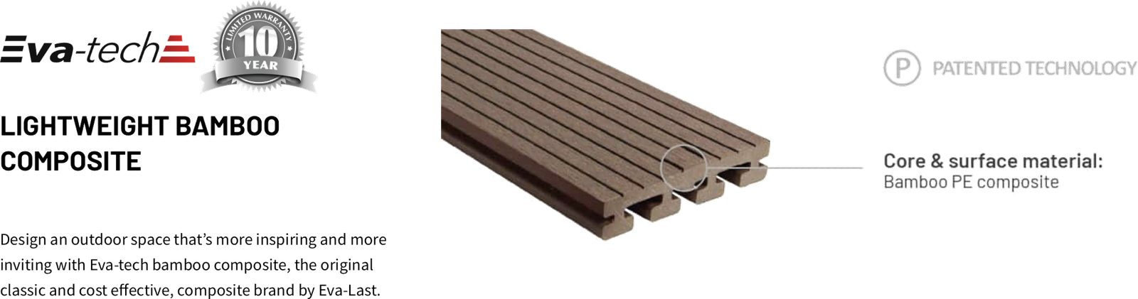 Eva-tech product composition — solid bamboo PE composite, uncapped
