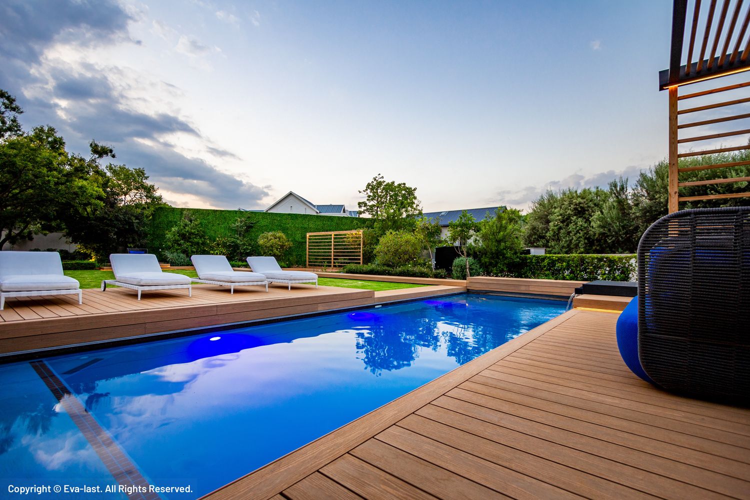 Resort-style pool deck in Apex Himalayan Cedar