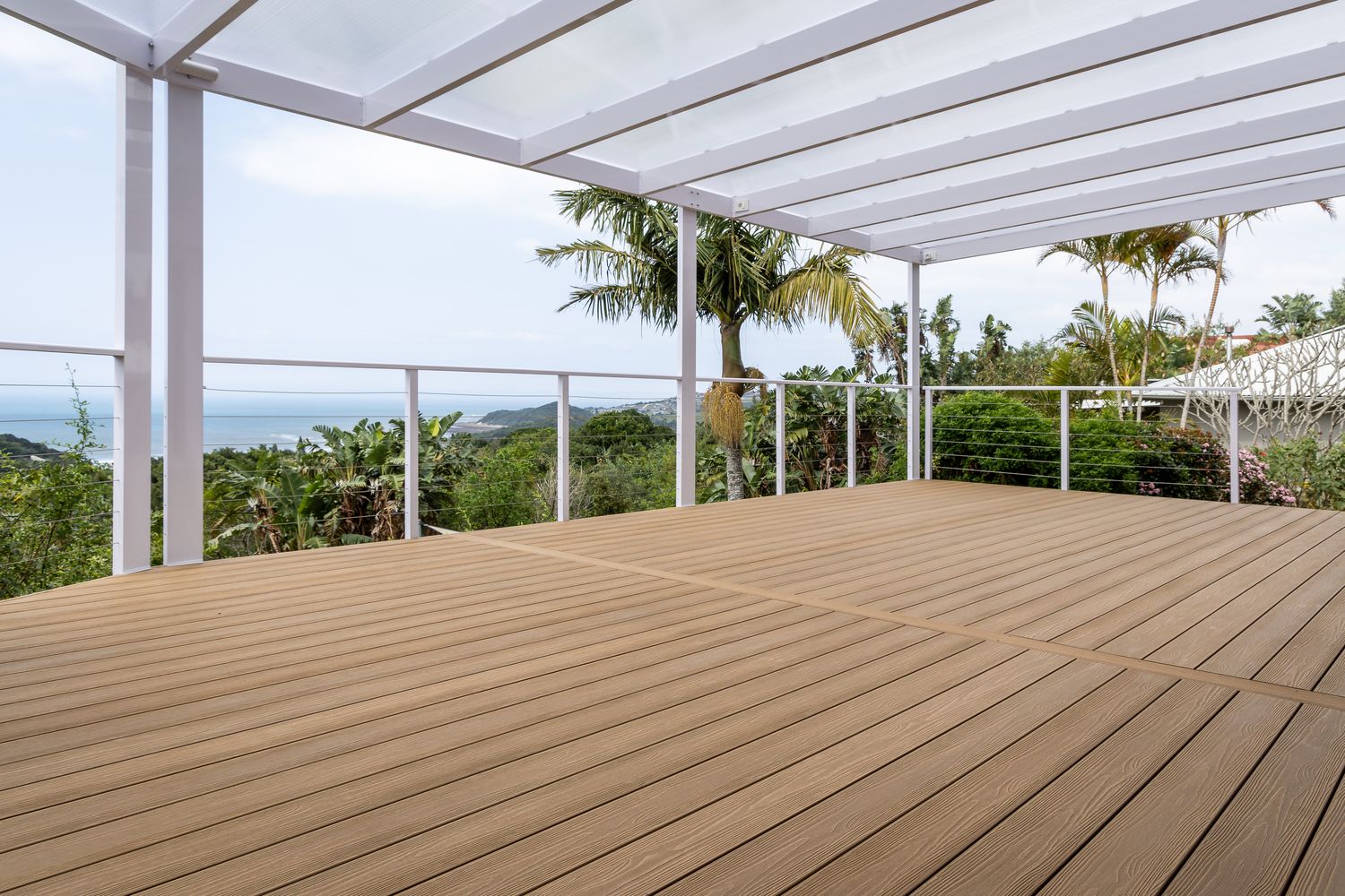 Covered sea-view patio deck in Apex
